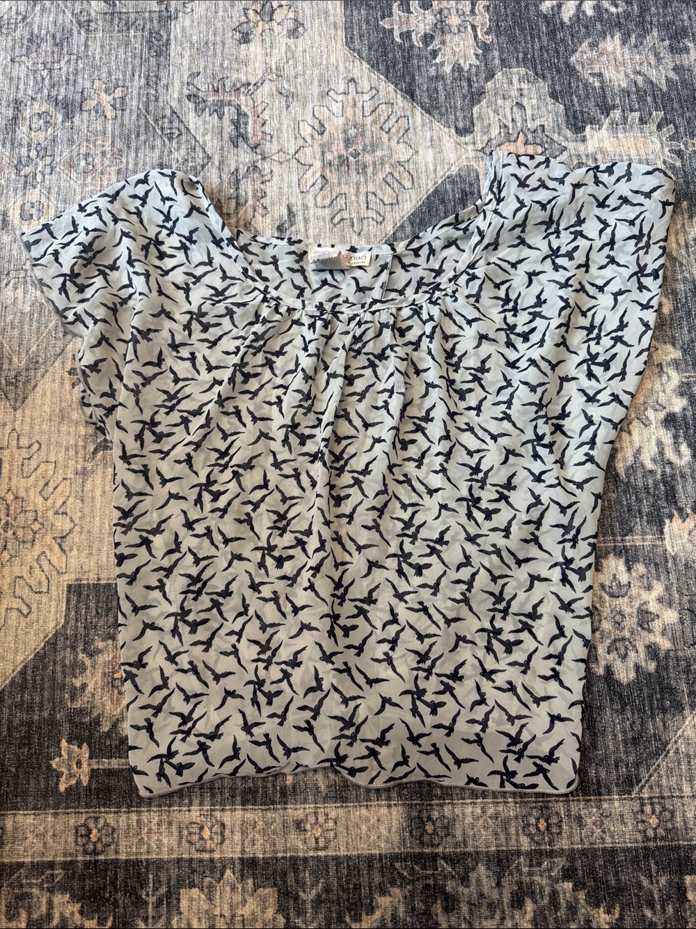 a'gaci Cream Top with Black Bird Print